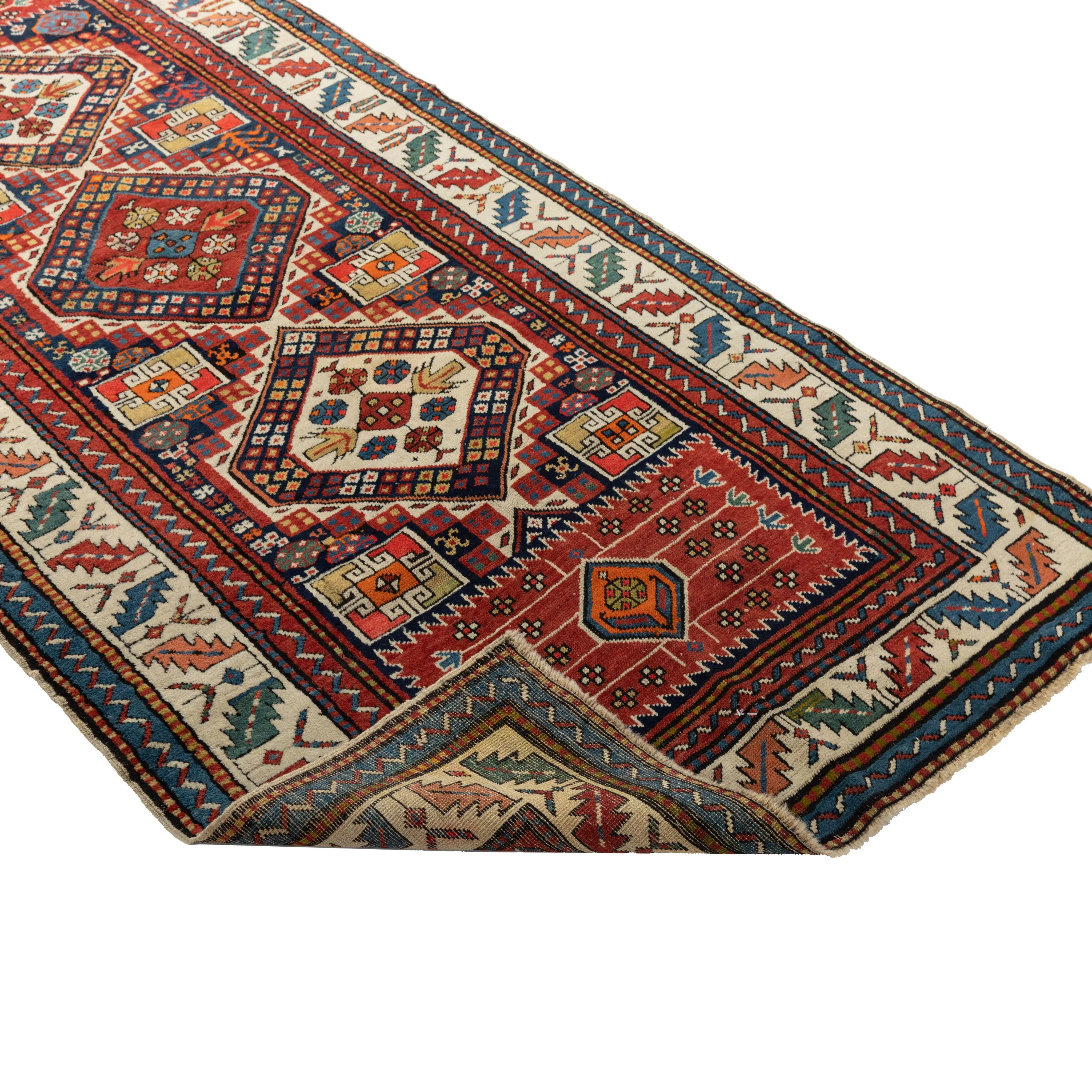 Multicolored Traditional Wool Runner - 3'07" x 8'2"