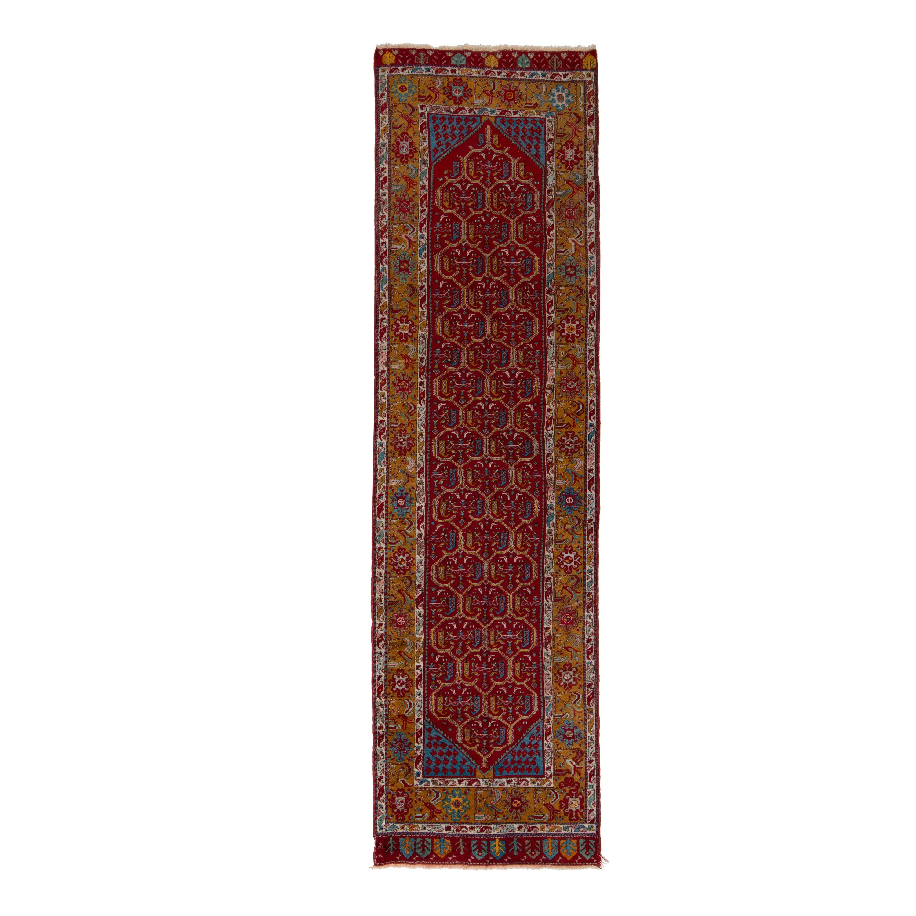 Multicolored Traditional Wool Runner - 3'7" x 13'4"