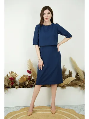 Navy Blue Blended Fabric Ethereal Oversize Top Dress