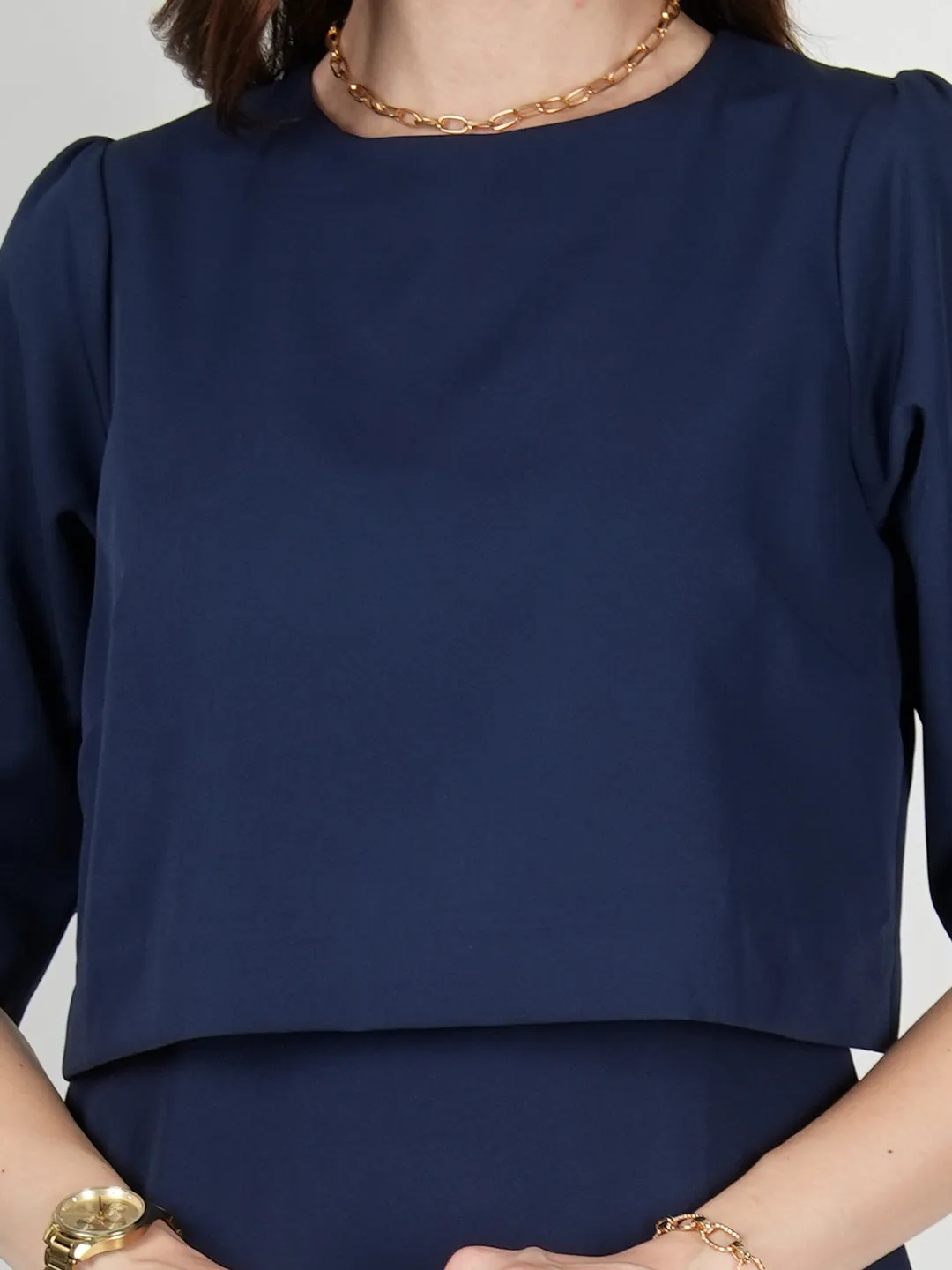 Navy Blue Blended Fabric Ethereal Oversize Top Dress