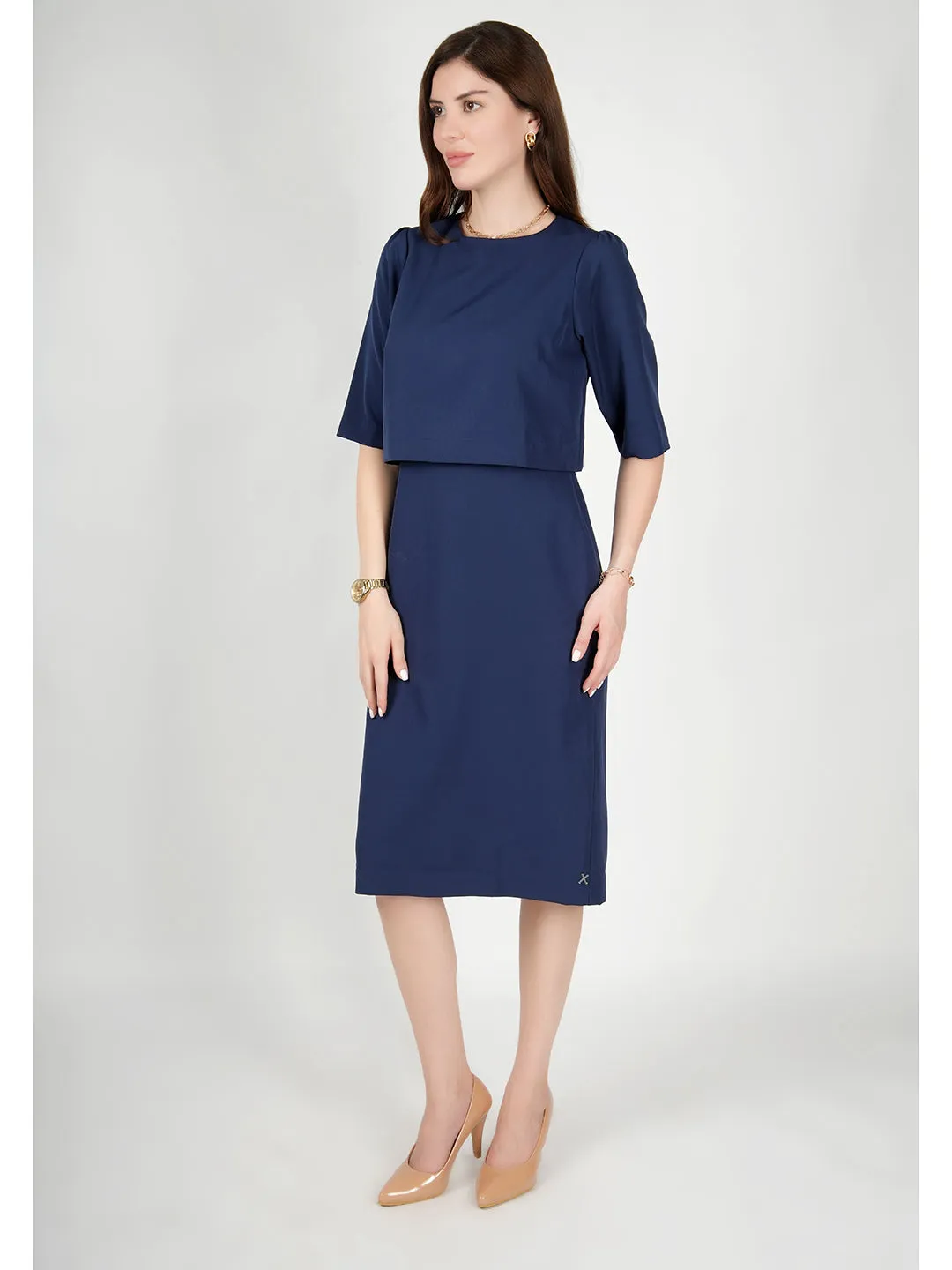 Navy Blue Blended Fabric Ethereal Oversize Top Dress