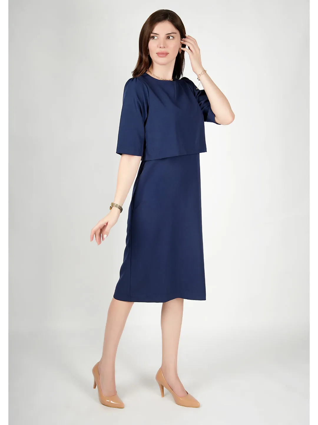Navy Blue Blended Fabric Ethereal Oversize Top Dress