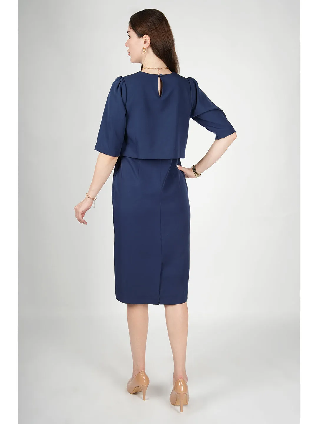 Navy Blue Blended Fabric Ethereal Oversize Top Dress