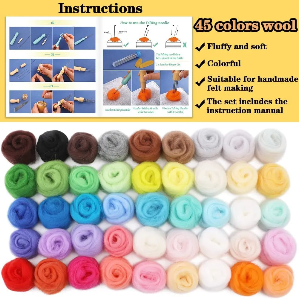 Needle Felting Starter Kit with Storage Bag | 385 Pcs Complete Needle Felting Tools and Supplies, Wool Felting Kit with Wool Felt Tools