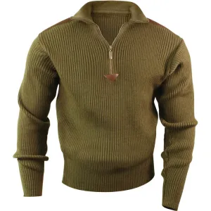 Olive Drab - Military Style Commando Sweater with Zipper - Acrylic