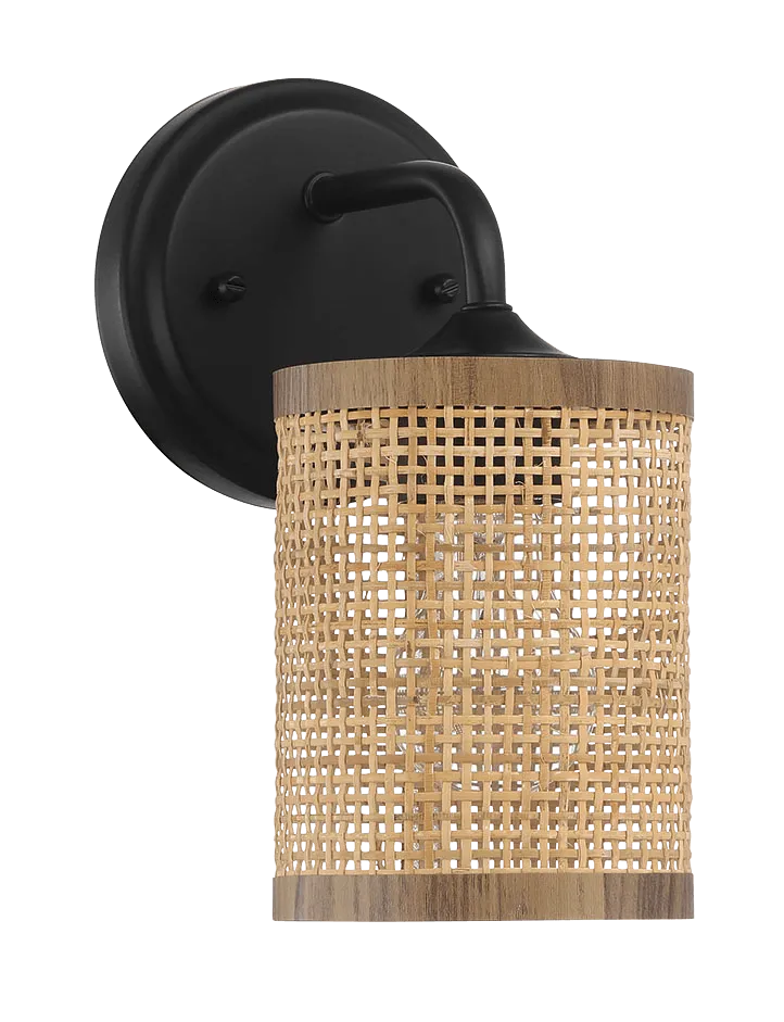 Reef Single Lights Wall Sconce With Natural Rattan Shade Rustic Wicker Wall Light
