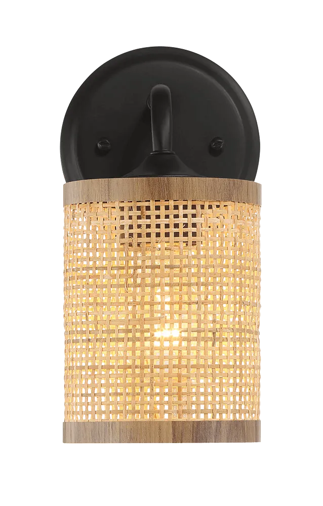 Reef Single Lights Wall Sconce With Natural Rattan Shade Rustic Wicker Wall Light