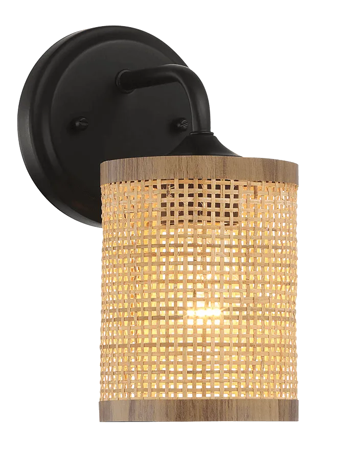 Reef Single Lights Wall Sconce With Natural Rattan Shade Rustic Wicker Wall Light