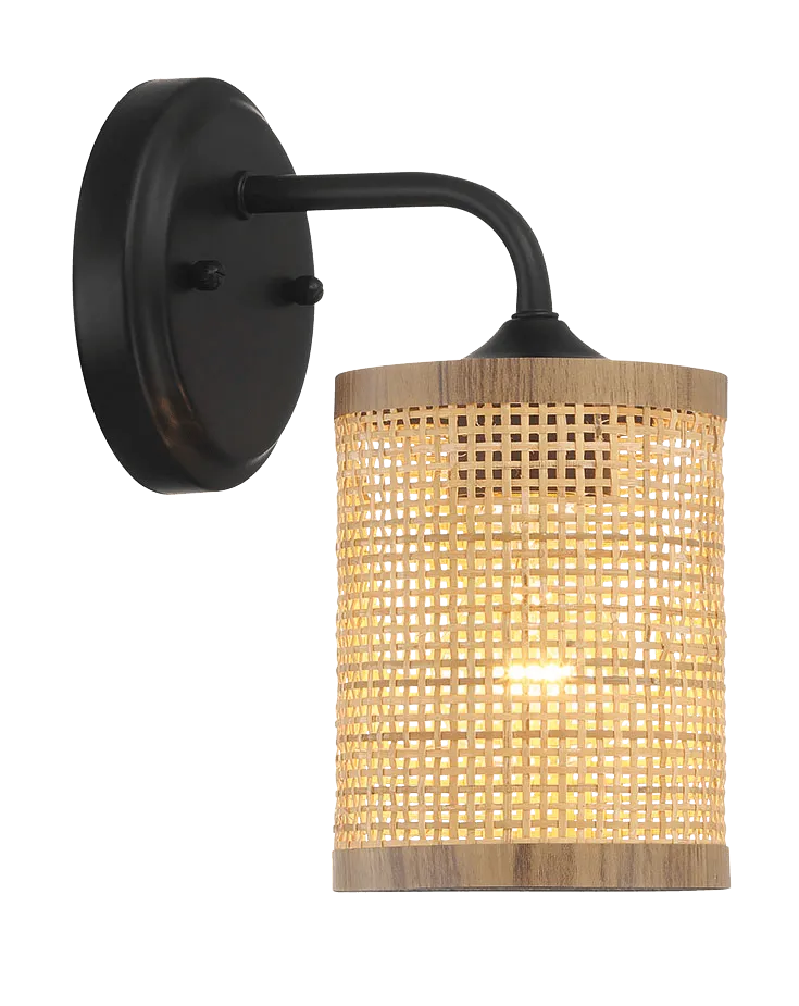 Reef Single Lights Wall Sconce With Natural Rattan Shade Rustic Wicker Wall Light