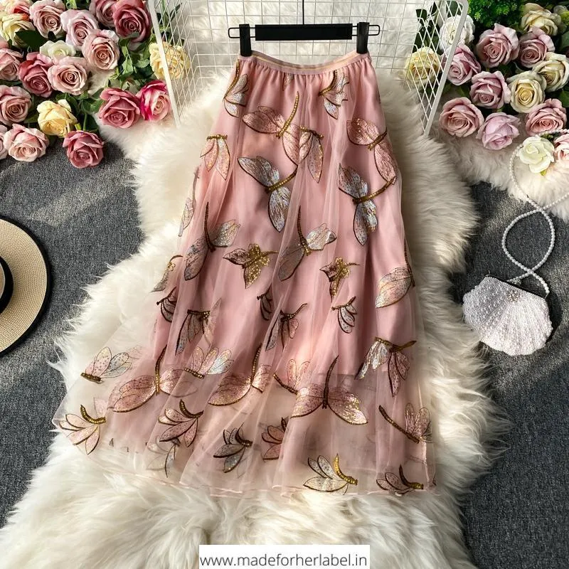 Sequin Butterfly Tulle Skirt