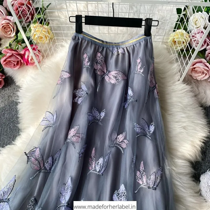 Sequin Butterfly Tulle Skirt