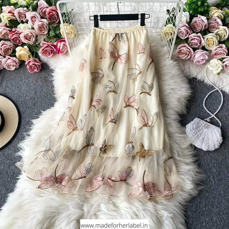 Sequin Butterfly Tulle Skirt