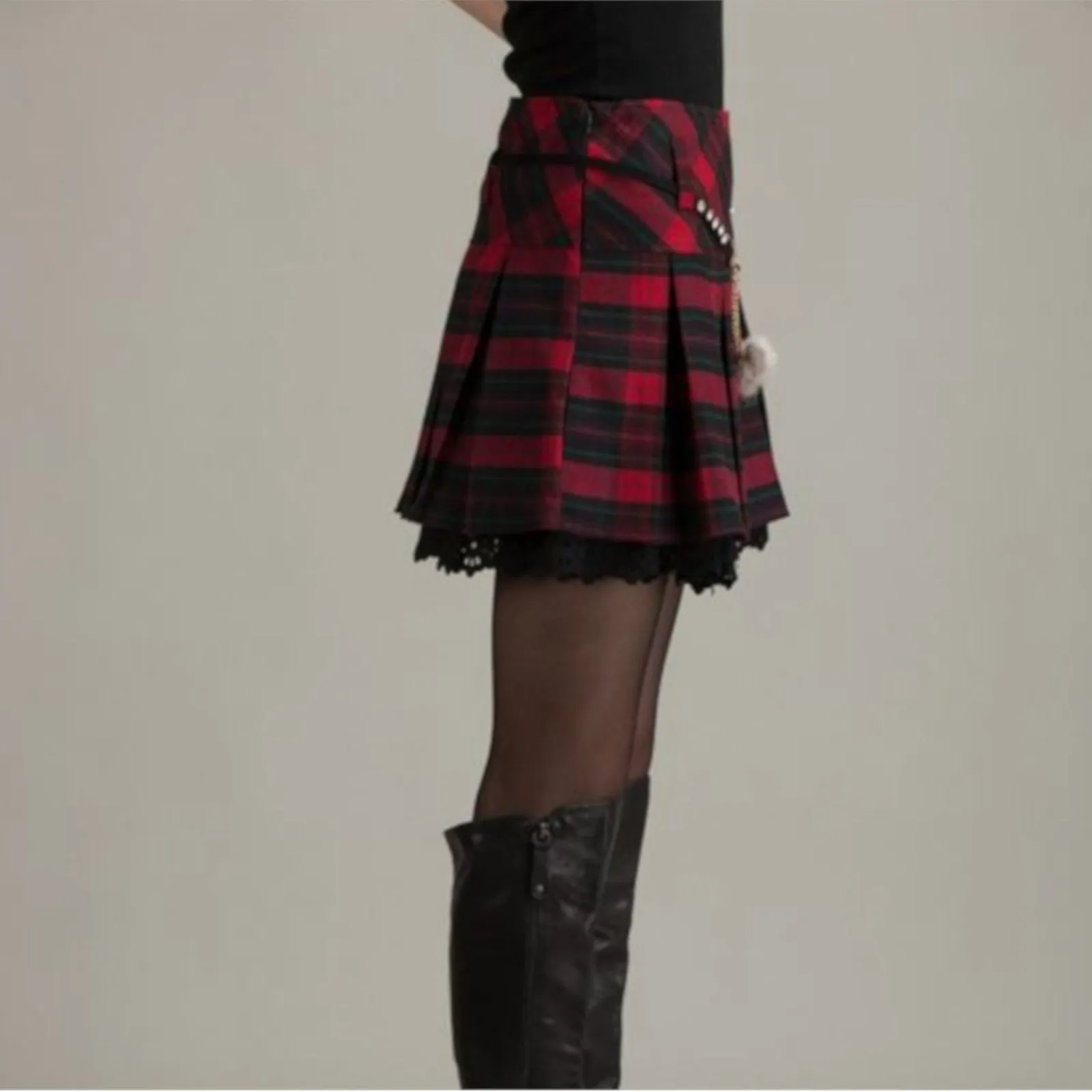 Sexy Red Pleated Tartan Mini Party Skirt