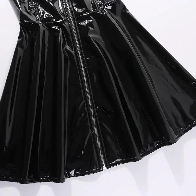 Solid Woman Leather Vintage Skirts / Zipper Pleated Slim Gothic Trendy