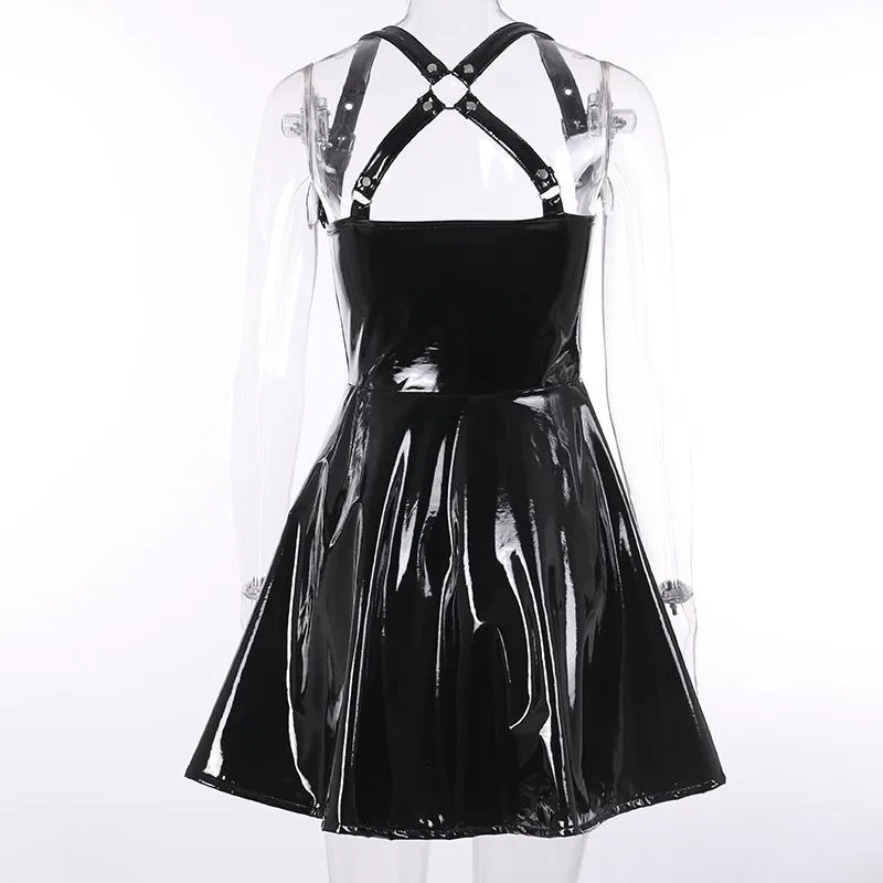 Solid Woman Leather Vintage Skirts / Zipper Pleated Slim Gothic Trendy