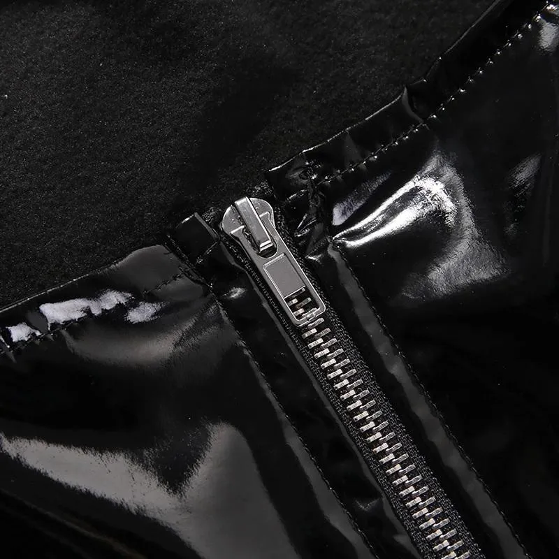 Solid Woman Leather Vintage Skirts / Zipper Pleated Slim Gothic Trendy
