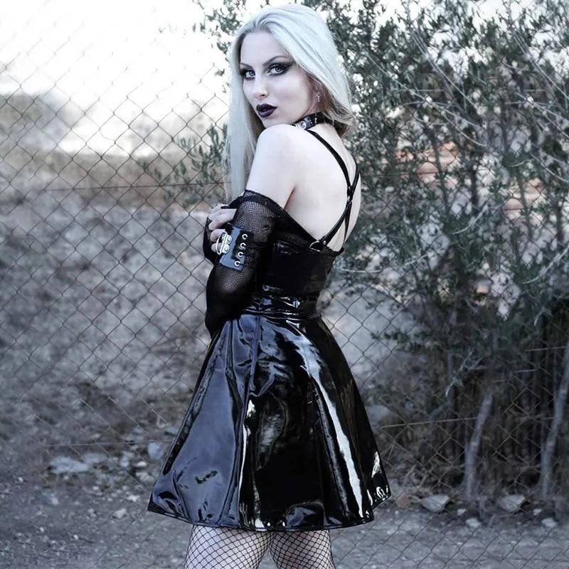 Solid Woman Leather Vintage Skirts / Zipper Pleated Slim Gothic Trendy