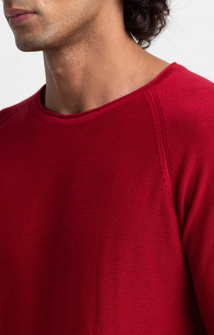 Spykar Deep Red Cotton Full Sleeve Casual Sweater For Men