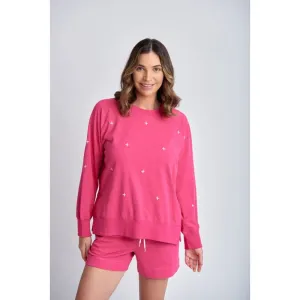 Sweater with Embroidery | Raspberry & White C 1832-S24
