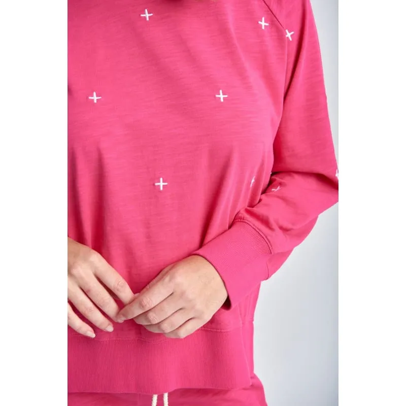 Sweater with Embroidery | Raspberry & White C 1832-S24