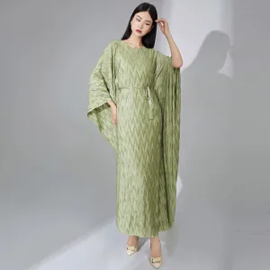 Truly Pleated Batwing Sleeve Couture Dress
