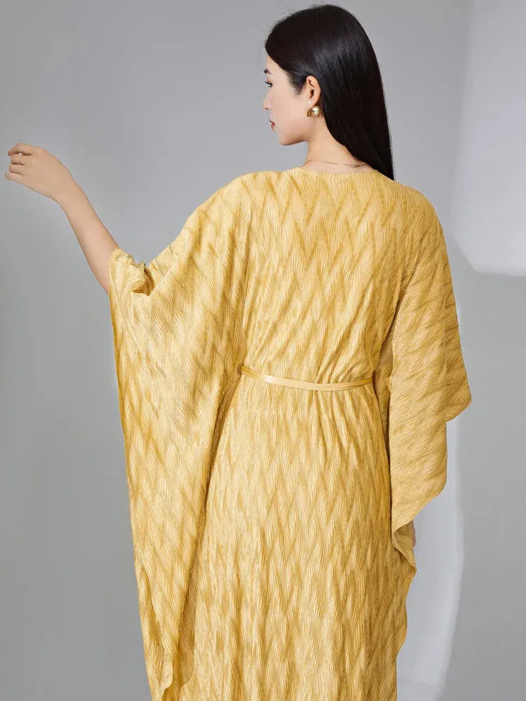 Truly Pleated Batwing Sleeve Couture Dress