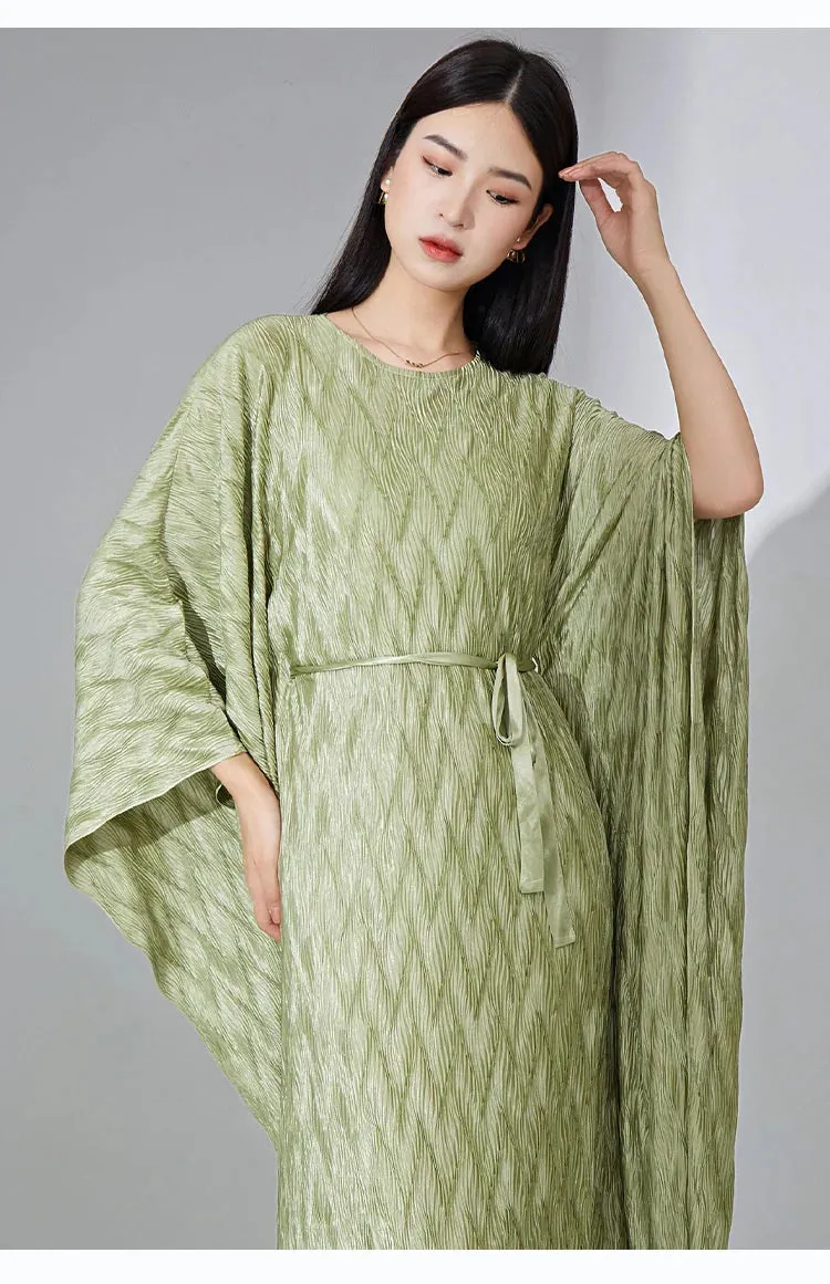 Truly Pleated Batwing Sleeve Couture Dress