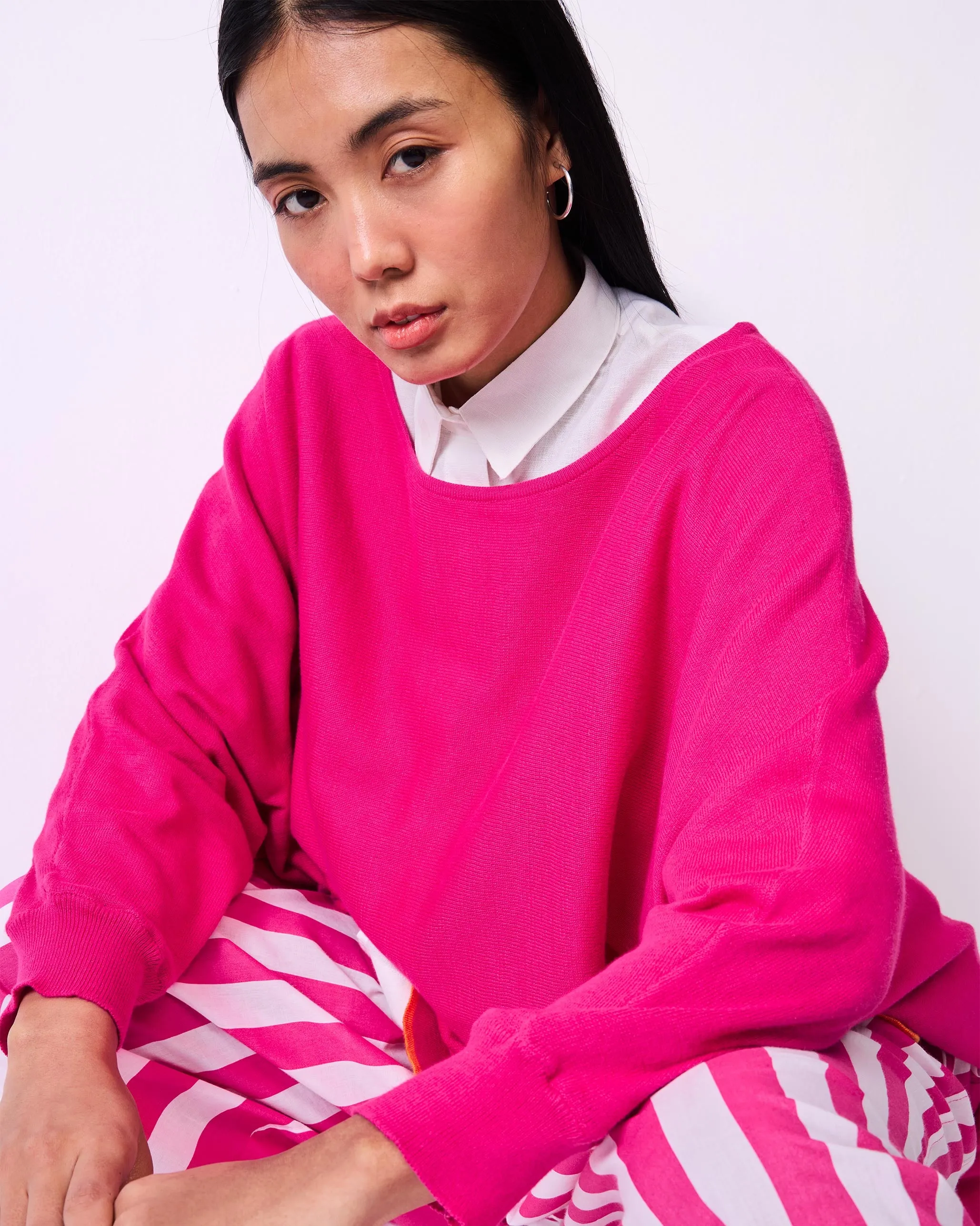 Victoria Boatneck Pullover - Fuchsia