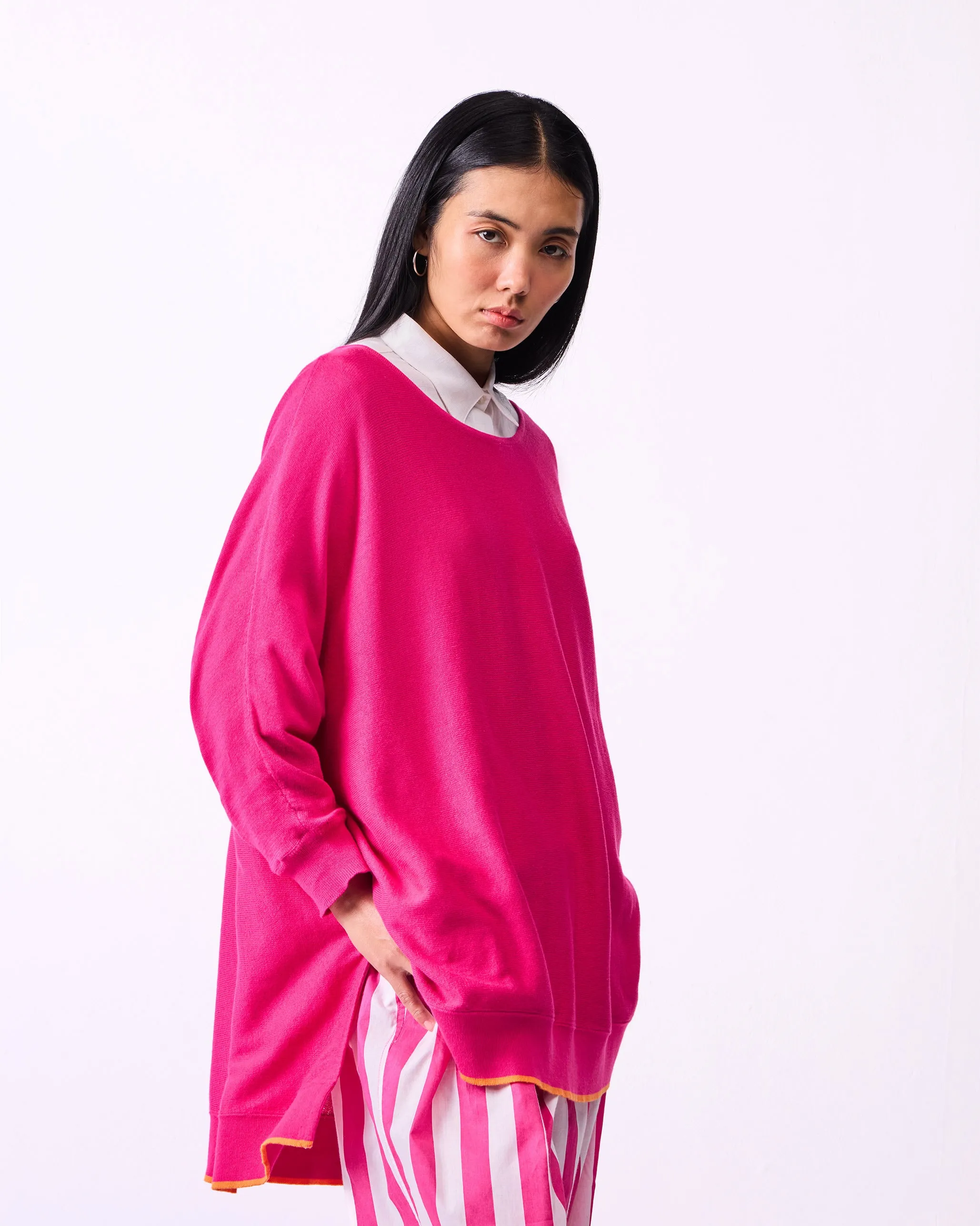 Victoria Boatneck Pullover - Fuchsia