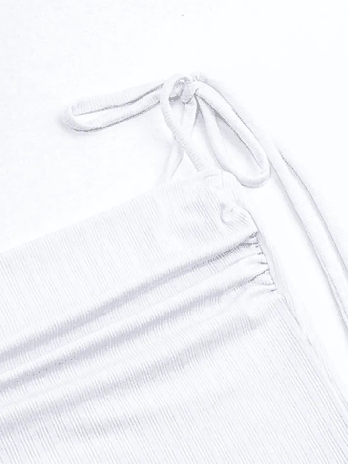 White Lace Up Ribbed Crop Cami Top