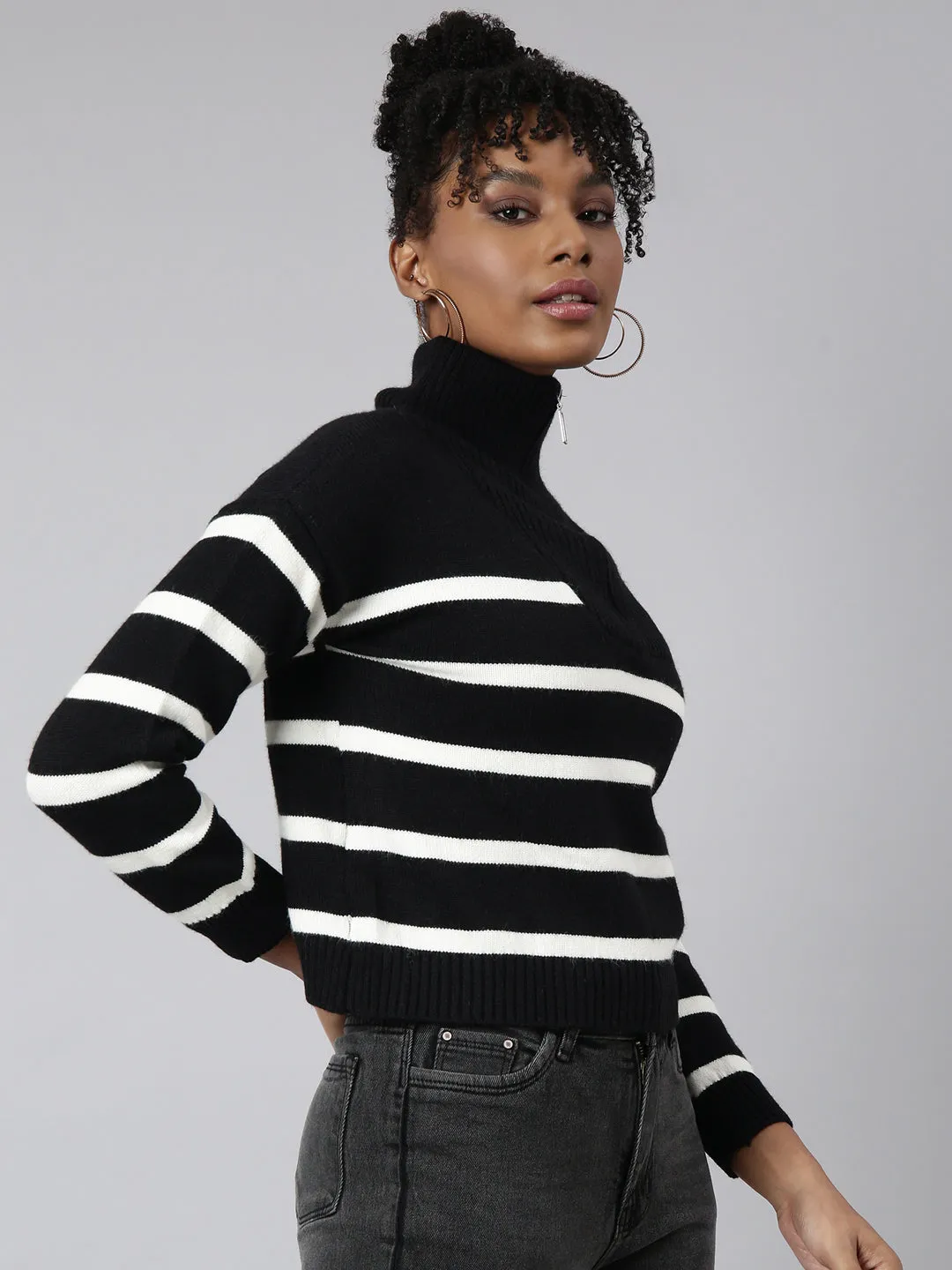 Women Black Horizontal Stripes Top