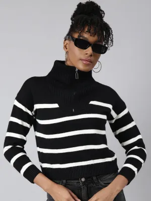 Women Black Horizontal Stripes Top